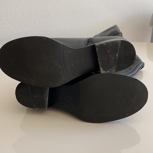 Tory Burch Black Leather Gold Logo Tall Boots - Picture 9 of 11